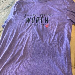 Gildon medium handmade heather, purple T-shirt, no you're worth and then add tax